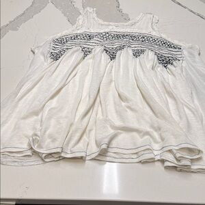 Free People Ivory Tank Top with Black Accents Very Flowy Pleated Body NWT